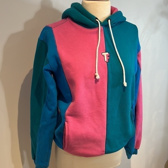 Teddy Fresh Color block hooded sweatshirt with pockets size small - Picture 3 of 11